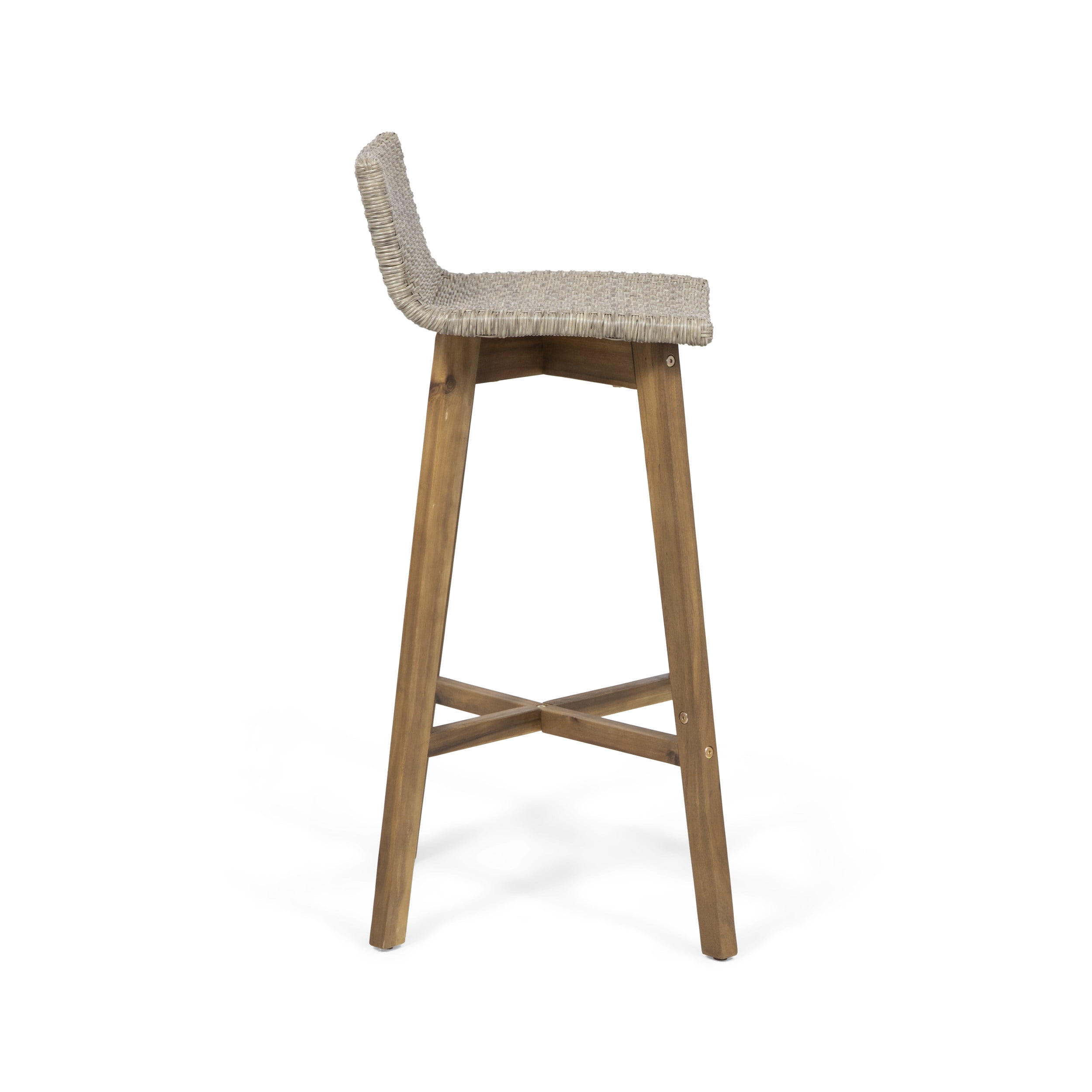 Pico Brea Outdoor Acacia Wood & Wicker Barstools, Set of 2, Light Brown and Teak