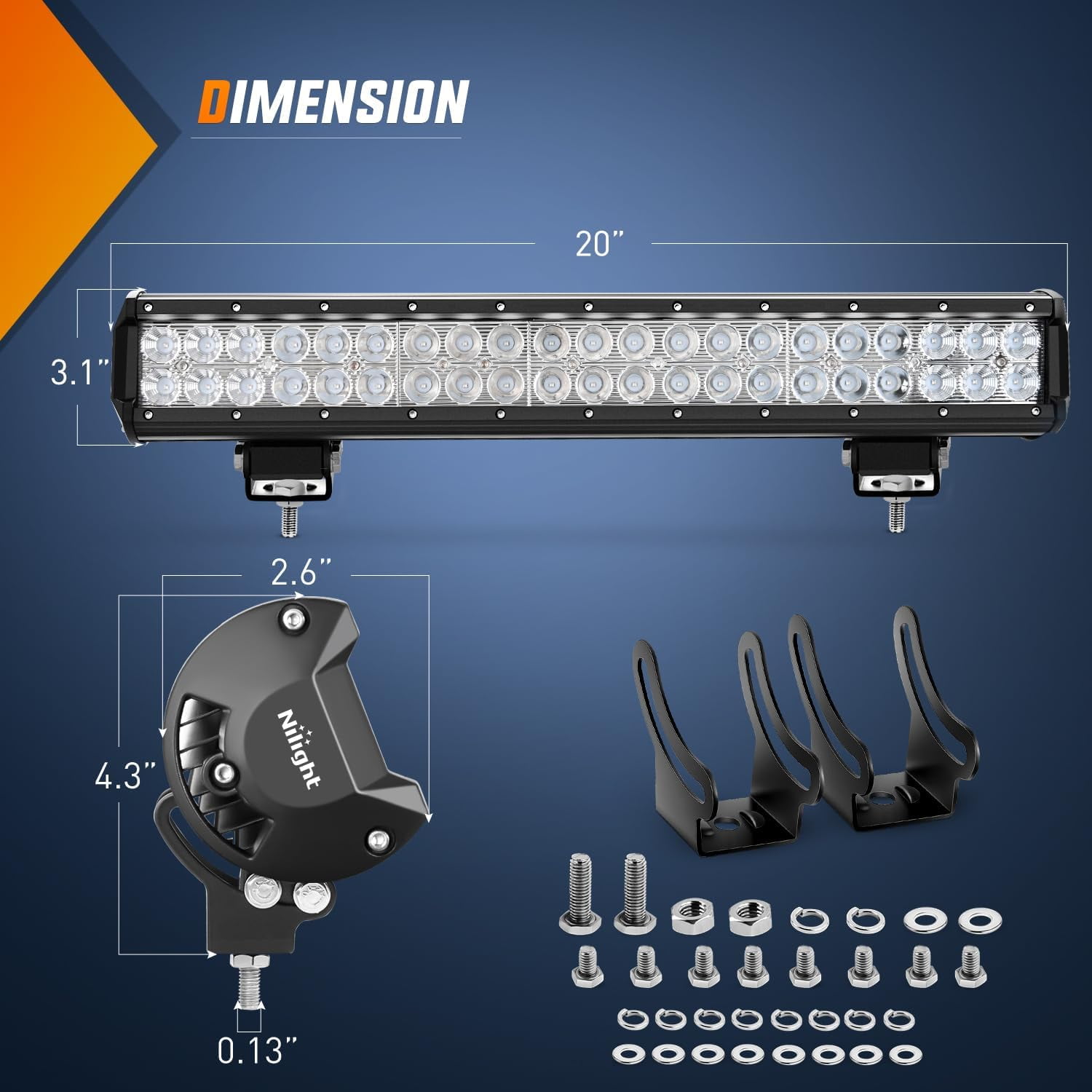 Nilight 20 Inch Blue LED Light Bar 126W Spot Flood Combo Beam Off-Road Driving Light for Truck UTV Pickup Van Boat Emergency Use