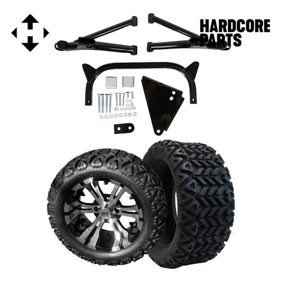 Hardcore Parts 6" A-Arm Lift Kit for Yamaha G8-G14/G16/G19/G20 Golf Cart with 14" Machined/Black 'Vampire' Wheels and 23"x10"-14 DOT rated All-Terrain tires