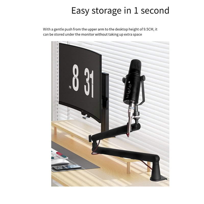 Microphone Bracket, Adjustable 360 ° Suspension Arm, Adjustable Rod Microphone Bracket, with Desktop Mounting Clip,B