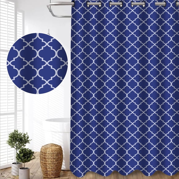 Canadian Linen Hookless Shower Curtains, 72"x72", Mildew Water Resistant Washable Polyester Bathtub Shower Curtains for Bathroom, Blue Trellis