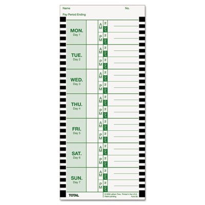 Lathem Time E8100 Time Card for Lathem Model 800P, 4 x 9, Weekly, 1-Sided, 100/Pack