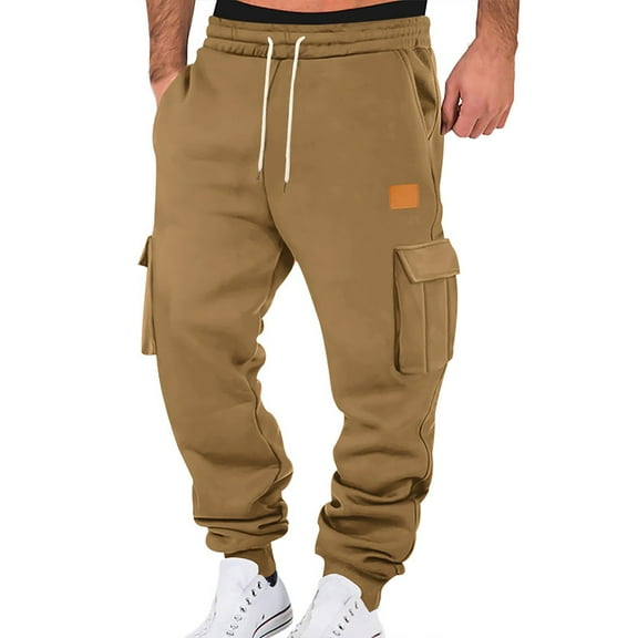Sweatpants for Men,Sweatpants Casual Waist Woven Pocket Solid Color Leather for Athletic Training,Uncuffed Sweatpants Men,04 Gold,M