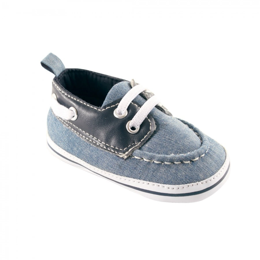 Luvable Friends Baby Boy Crib Shoes, Navy Chambray, 06 Months