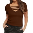 thumbnail image 2 of Lixiuxyad Womens Summer Deep V Neck Tops Casual Short Sleeve Low Cut Out T Shirts Blouse Trendy Casual,Brown XXXL, 2 of 6