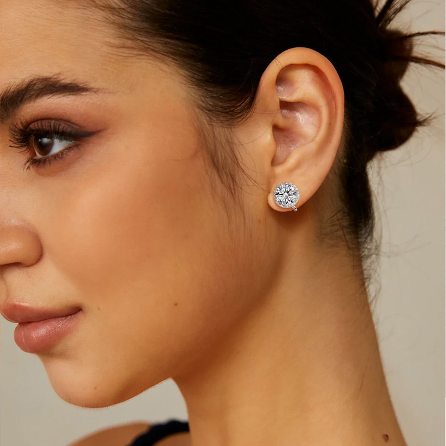 FindChic Pure 925 Sterling Silver Clip On Earrings for Women, Round 8MM Cubic Zirconia Non Pierced Studs Synthetic Diamond Birthstone Earrings Jewelry Gifts for Her, Birthday/Christmas