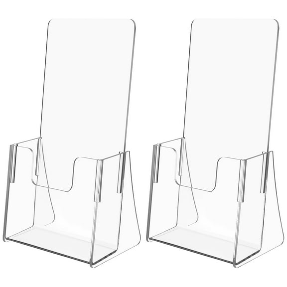 HERFIER 2 Pcs Brochure Display Stands Acrylic Magazine Holder Pamphlet Holder Literature Organizer Menu Holder 9.04x4.36x3.22in