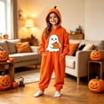 thumbnail image 2 of REDARER Kids Cute Ghost Holding Pumpkin Print Pumpkin Hood Onesie Full Zip with Pockets for Trick or Treat Halloween Party Cosplay Casual Loungewear Pajama Outfit,5-6 Years, 2 of 5