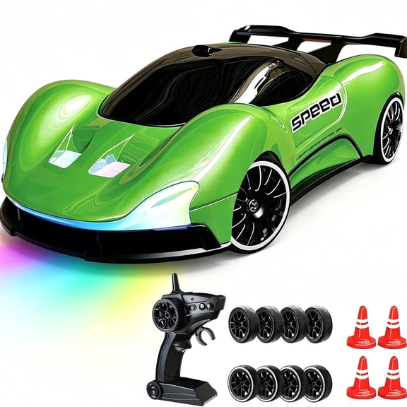 Izrizr Remote Control Car for Kids,4WD 2.4GHz Racing RC Car Toys with RGB Lights,Racing and Drifting,Gift for Boys & Girls,Green