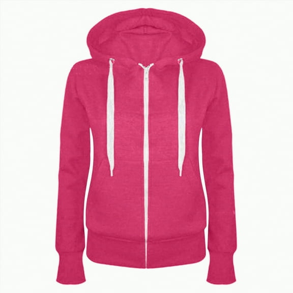 Kaprioy Zip Up Hoodies for Women Long Sleeve Loose Fit Hooded Pullover Drawstraing Casual Fall Fashion Sweatshirts with Pocket Hot Pink, L