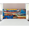 thumbnail image 1 of Country Headboard, Folk Art Style Paint of Boats on Shore at Golden Yellow Sunset Cruising by the Sea, Upholstered Decorative Metal Bed Headboard with Memory Foam, Full Size, Multicolor, by Ambesonne, 1 of 4