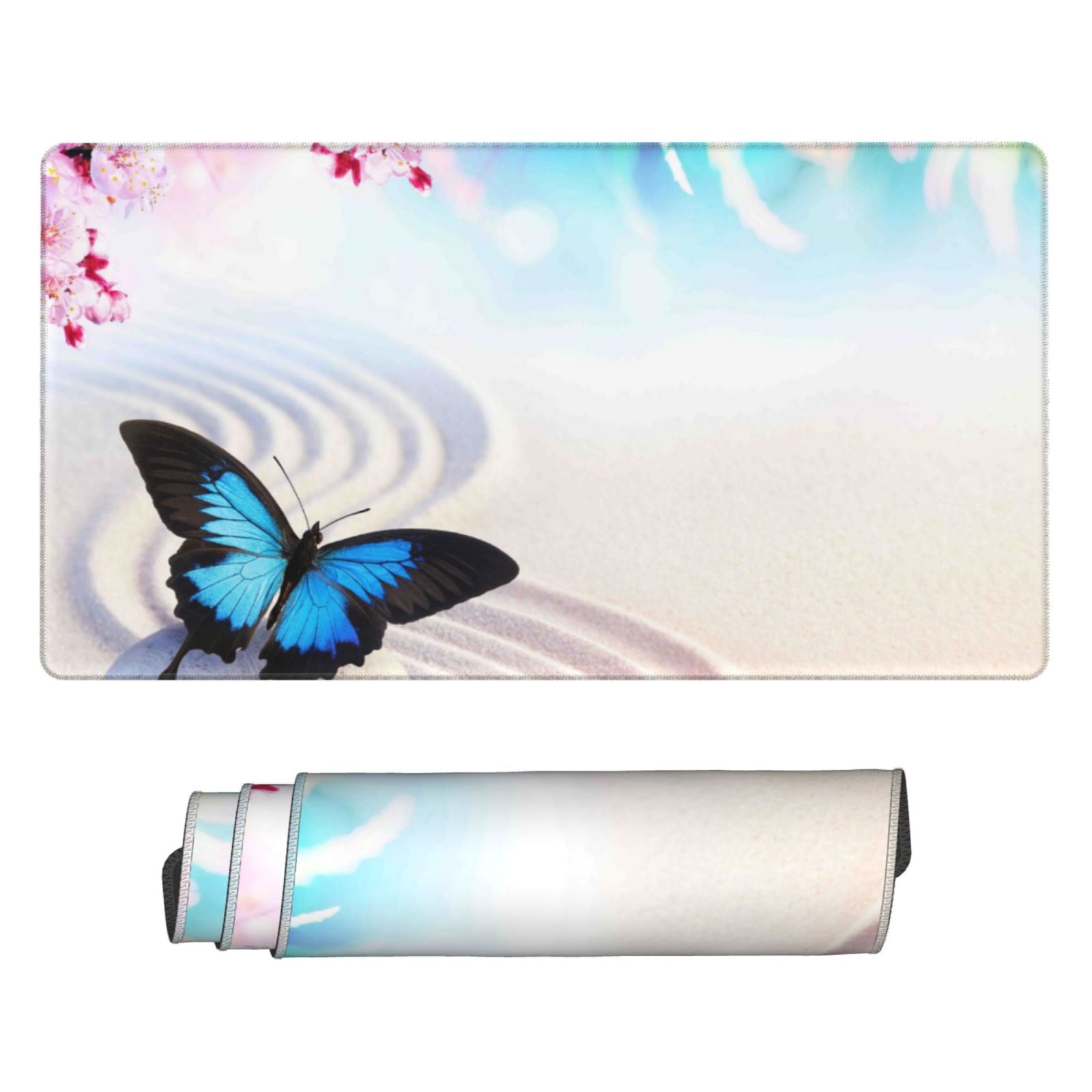 Kdxio Butterfly In Blossoms Zen Print Large Gaming Mouse Pad,Non-Slip Base,Water Resist Keyboard Pad for Gamer,Office & Home,29.5 x 15.8 in