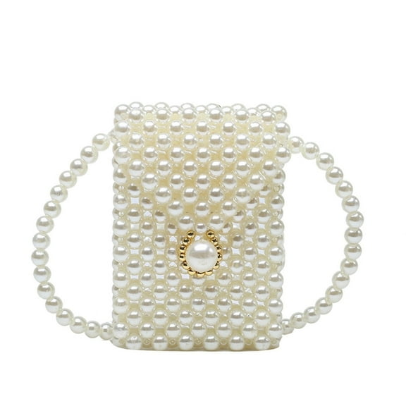 Hand-woven Pearl Bags Lady Beaded Shoulder Bag Handbag Flap Bag Mini Crossbody Bag