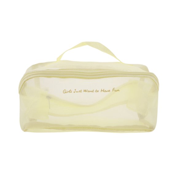 1 Pc Large Capacity Makeup Bag for Vacation Beige Mesh Fabric