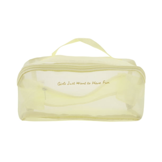 1 Pc Bolsa de Maquillaje de Gran Capacidad para Vacaciones de Tela de Malla Beige