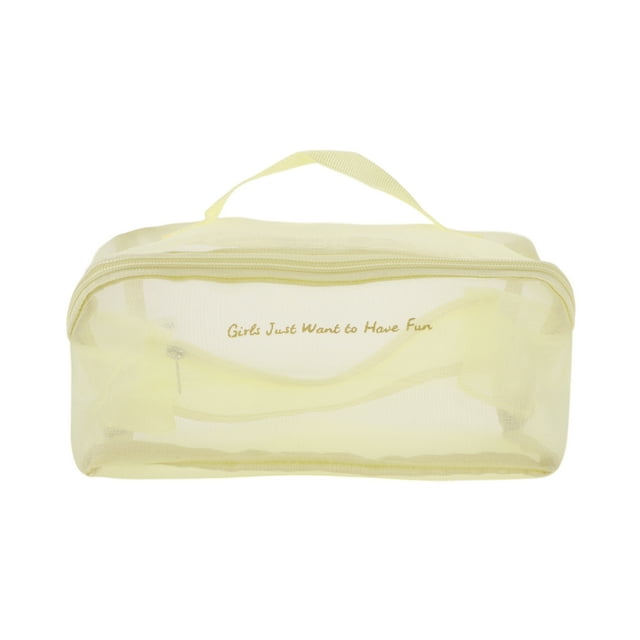 1 Pc Bolsa de Maquillaje de Gran Capacidad para Vacaciones de Tela de Malla Beige