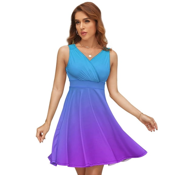 Blue Purple Gradient Dress Fashion Beach Long Dresses Female Party Printed Sundress