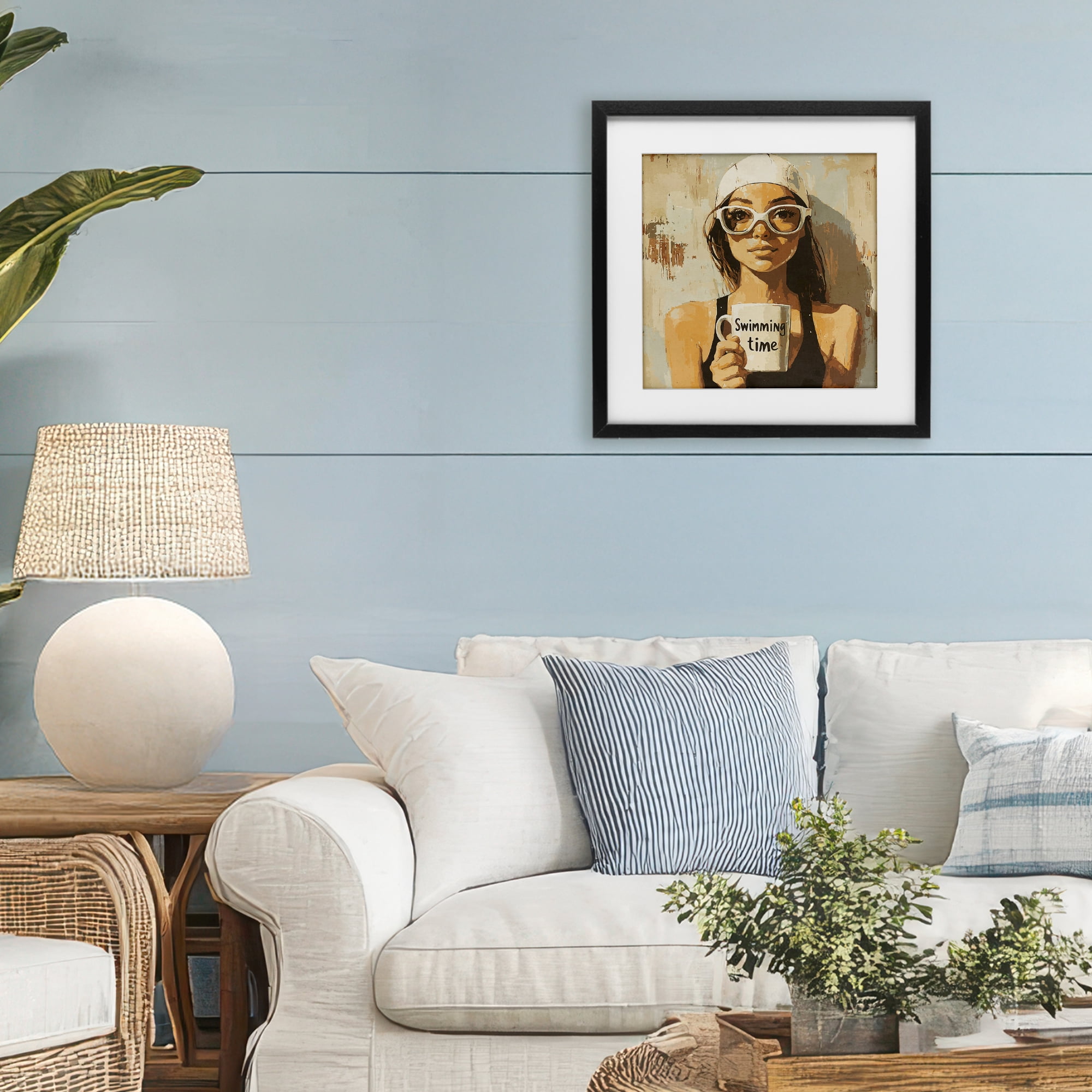 Stupell Industries Swimming Mug Girl Black Framed Print Under Glass, design by Layla Oz