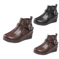 thumbnail image 1 of Women's Buckle Side Zipper Ankle Boots Chunky Platform Comfort Flat Sole Retro Leather Booties Equestrian Ready Footwear Fall Spring Riding Essential Brown, 1 of 9