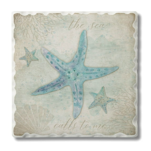 Absorbent Stone Tumbled Tile Coasters, Starfish, Set of 4
