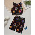 thumbnail image 5 of Chic Luminous Coconut Tree Print Girls 2-Piece Set, Tank Top + Biker Shorts Set Summer Clothes, Gift, For Outdoor Casual Activities, 5 of 9