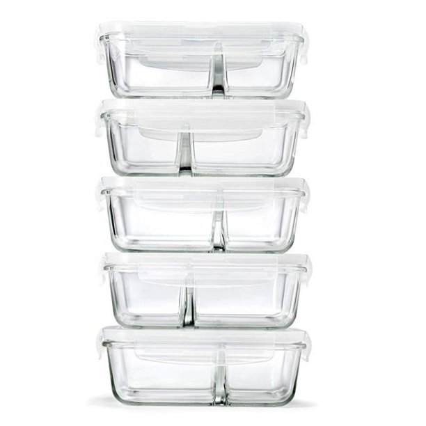 37.17 oz Dual Chamber Divided Glass Containers, Set of 5