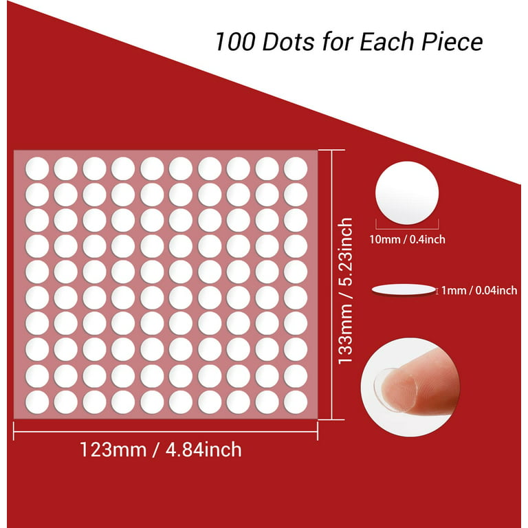Sticky Dots, Sticky Tack Poster Putty 1000 10mm/0.39 inch, Double Sided Removable Clear Mounting Round Reusable Tacky Transparent Adhesive Putty