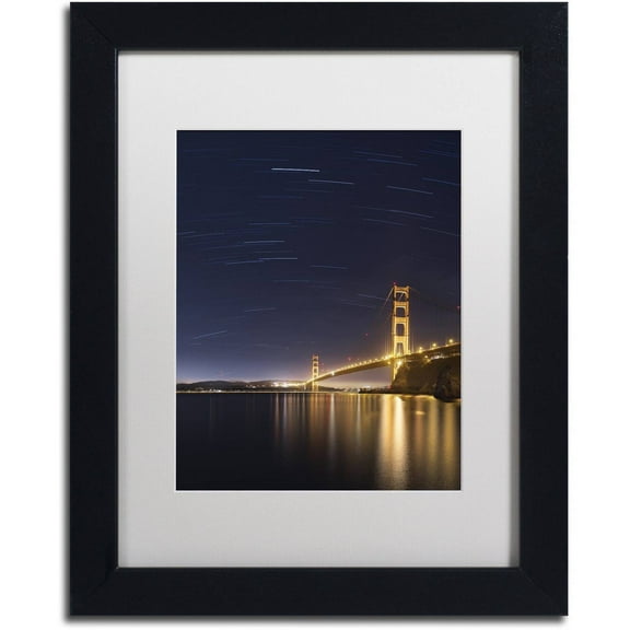 Trademark Fine Art "Golden Gate and Stars" Canvas Art by Moises Levy White Matte, Black Frame