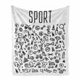 thumbnail image 1 of Fitness Soft Flannel Fleece Throw Blanket, Hand Drawn Sport and Fitness Elements Gymnastics Cartoon Style, Cozy Plush for Indoor and Outdoor Use, 50" x 60", Black and White, by Ambesonne, 1 of 6