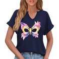 thumbnail image 6 of Sexlip Womens Short Sleeve Top V Neck Butterfly Styled Mask Print Loose Sleeve Soft Fabric Relaxed Silhouette for Casual Gatherings Blue M, 6 of 6