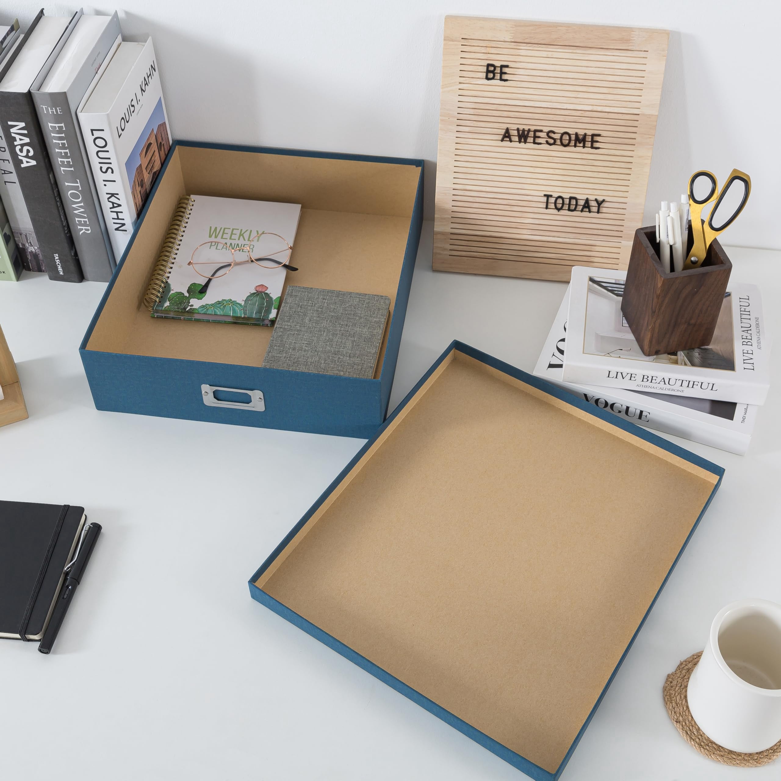 Cardboard Decorative Photo Storage Box With Lid  14.8 * 13.0 3.7 In Picture For Keepsakes And Memorabilia Album Memories Scrapbook Artwork Stationary Blue