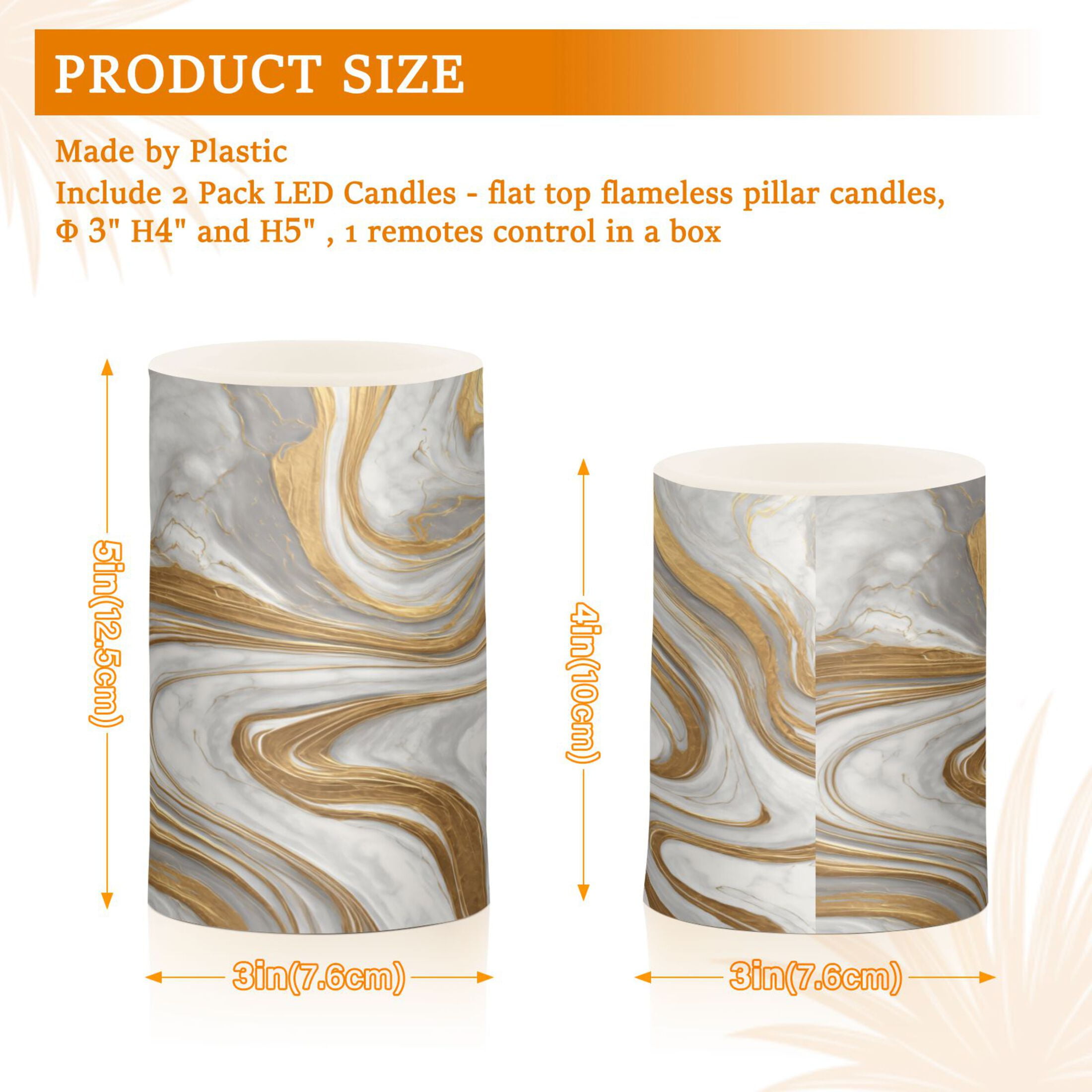 2 PCS LED Flicker Flameless Candle with Remote Control Realistic 3D Wick LED Window Decoration Candle Set for Wedding Table Home Decor Favors Gold and White Marble