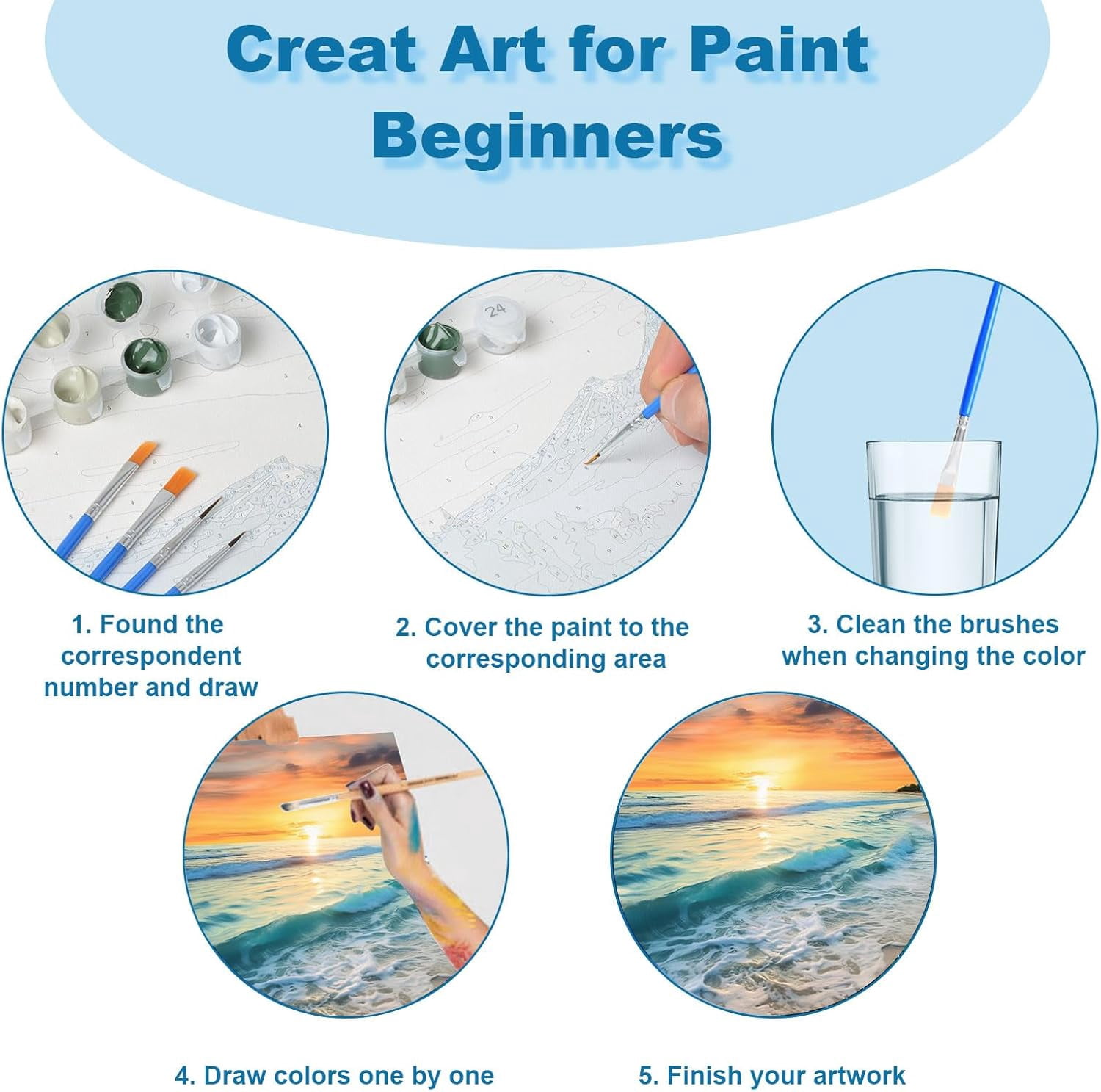 Oziral Paint by Numbers Sets for Adults Kids：4 Pack DIY Art Kit by Numbers Kits for Beginners with Wooden Easel Paint Brushes Acrylic Paint Set for Home Wall Decor Gifts for Women Children 9*12inch