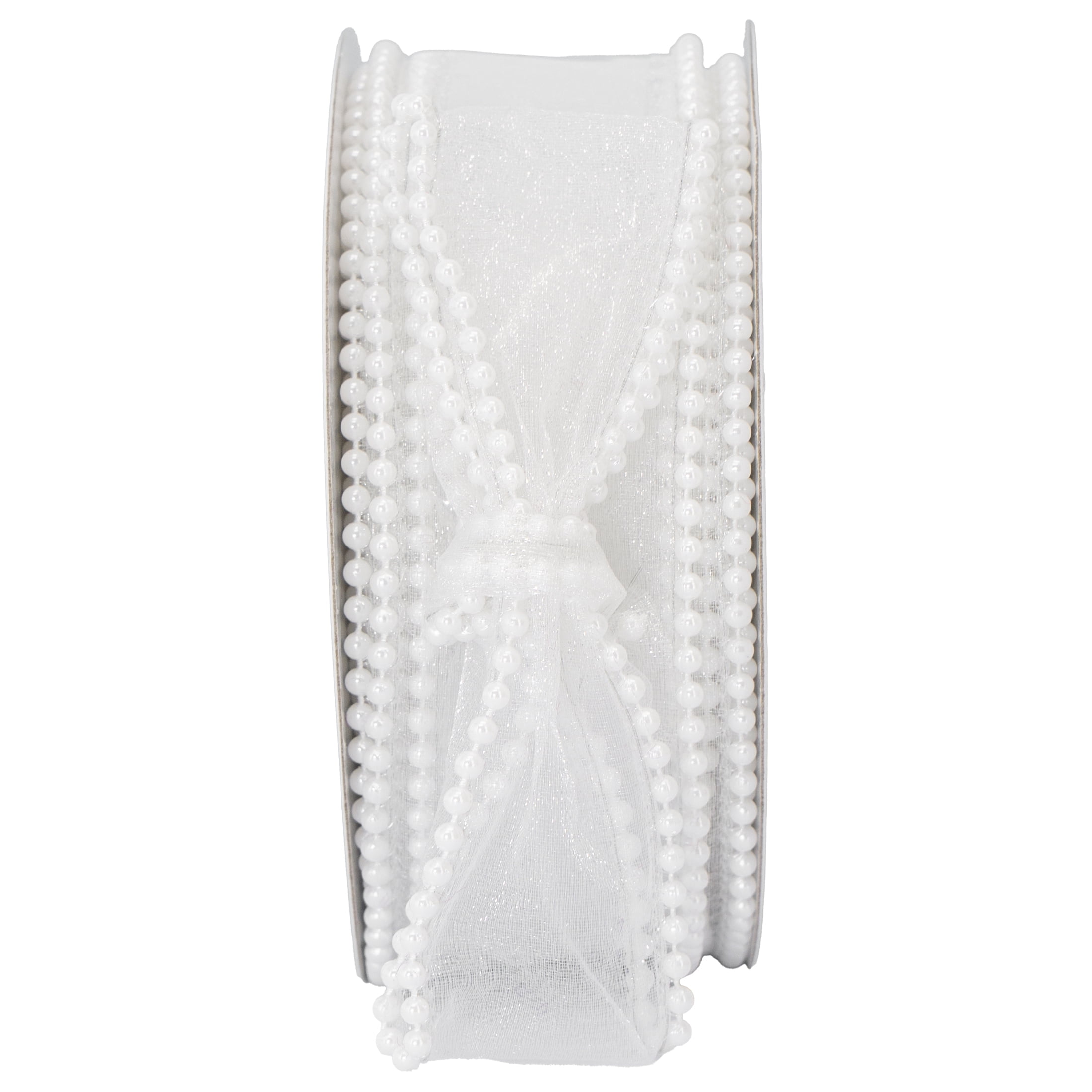 My Texas House White Beaded Sheer Christmas Ribbon, 1.5" x 15'