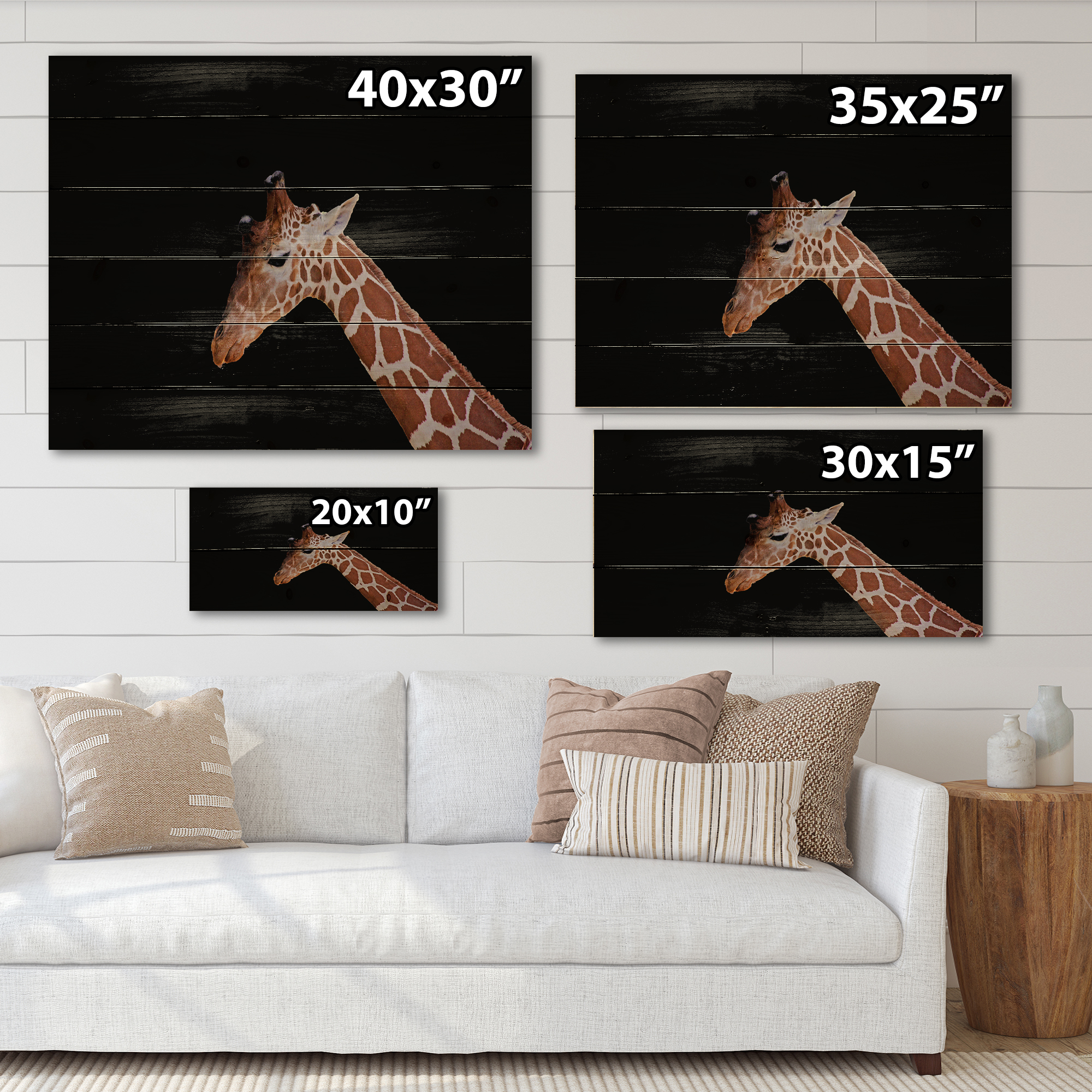 Designart 'Portrait of A Giraffe On Black Background I' Farmhouse Print on Natural Pine Wood