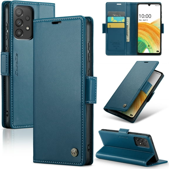 ELEHOLD Wallet Case For Samsung Galaxy A73 5G,Premium Leather Case wih RFID Blocking Function Card Slots Kickstand Magnetic Clasp Shockproof Cover for Men Women,Blue