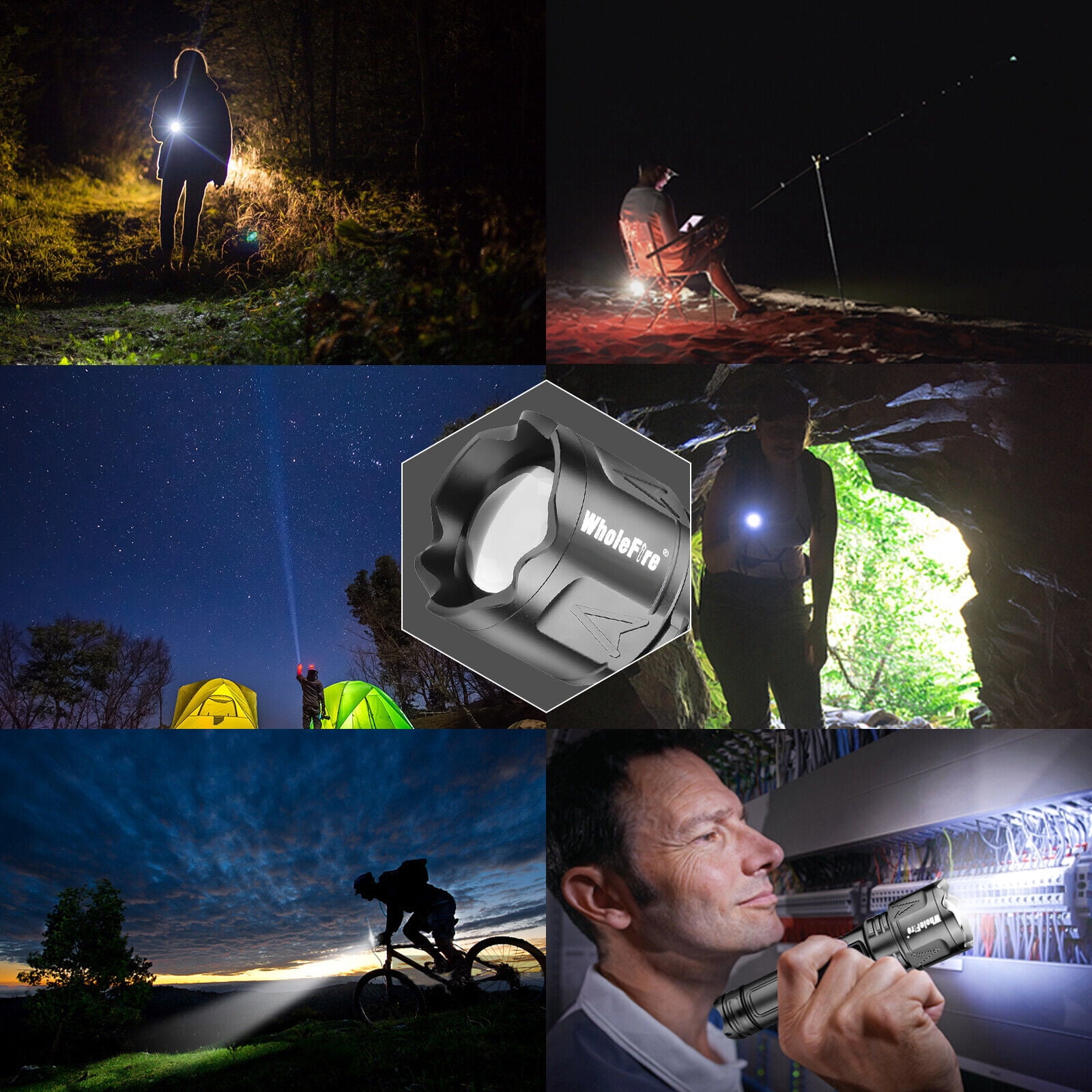 WholeFire 30W LED Rechargeable Flashlight Super Bright 5 Modes Digital Display Flashlights for Emergencies Camping