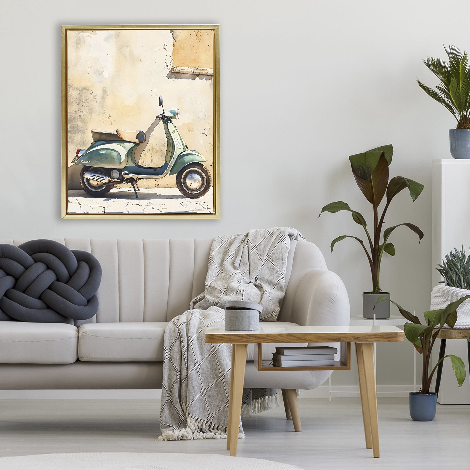 Stupell Industries Vintage Scooter on Italian Street Gold Framed Floater Canvas Wall Art, design by LSR Design Studio