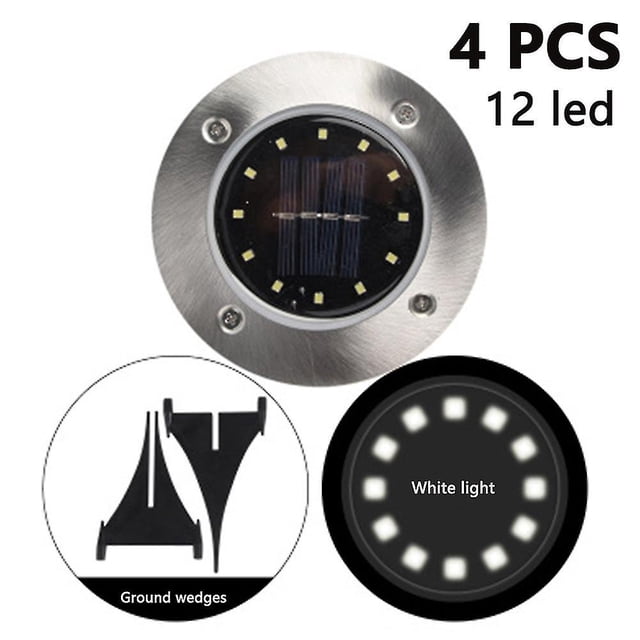 Paquete de 4 luces de disco solares 12 luces solares de tierra impermeables para exteriores