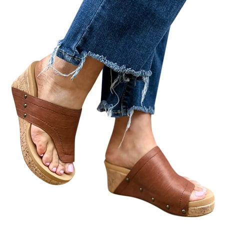 

ZIZOCWA Women Summer Open Toe Wedges Heeled Sandals Platform Shoes Casual Ladies Outdoor Slippers Beach Shoes Fashion Slides Sandalias Brown Size9