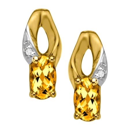 7/8 ct Natural Citrine Stud Earrings with Diamonds in 10kt Gold
