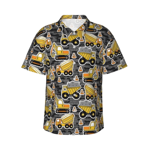 Fotbe Excavator At Work Camisa Hawaiana para Hombre Unisex – Camisa Casual de Verano con Botones de Manga Corta de Algodón y Lino,Medium