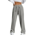thumbnail image 2 of CALAFEBILA High Waist Fall Pants for Women Stretch Straight Leg Jogger Cotton Trousers Casual Solid Drawstring Long Relaxed Fit Pants with Pockets, 2 of 8