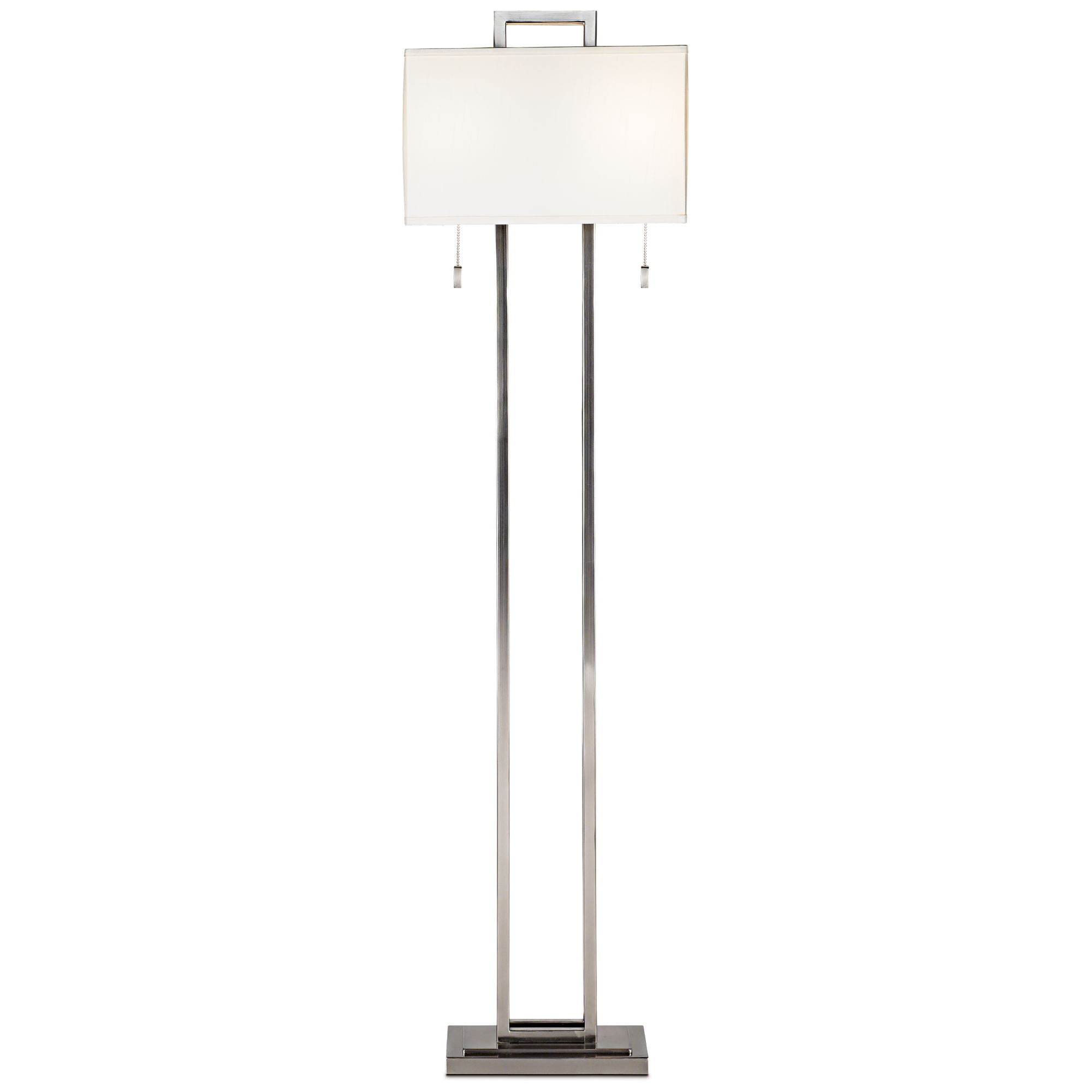 Possini Euro Design Modern Floor Lamp Brushed Nickel Openwork Rectangular Profile Off White Fabric Shade For Living Room Reading