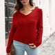 thumbnail image 4 of ICHUANYI Clearance Women's Off Shoulder V-Neck Sweater Women's Loose Winter Long Sleeve Knit Sweater(Red, L) ICHUANYI WER2023081503943, 4 of 6