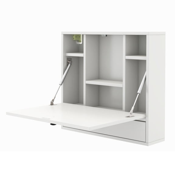 Furnibear Wall Mounted Floating Desk, Foldable Small Computer Desk with 6 Shelves and Drawer for Home Office, White