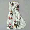 thumbnail image 3 of Ecqkame Women's Cotton Linen Dress Floral Print 3/4 Sleeve Button Down Shirt Dress Casual Loose Tie Waist Adjustable Dresses 01-Red XXXL, 3 of 5
