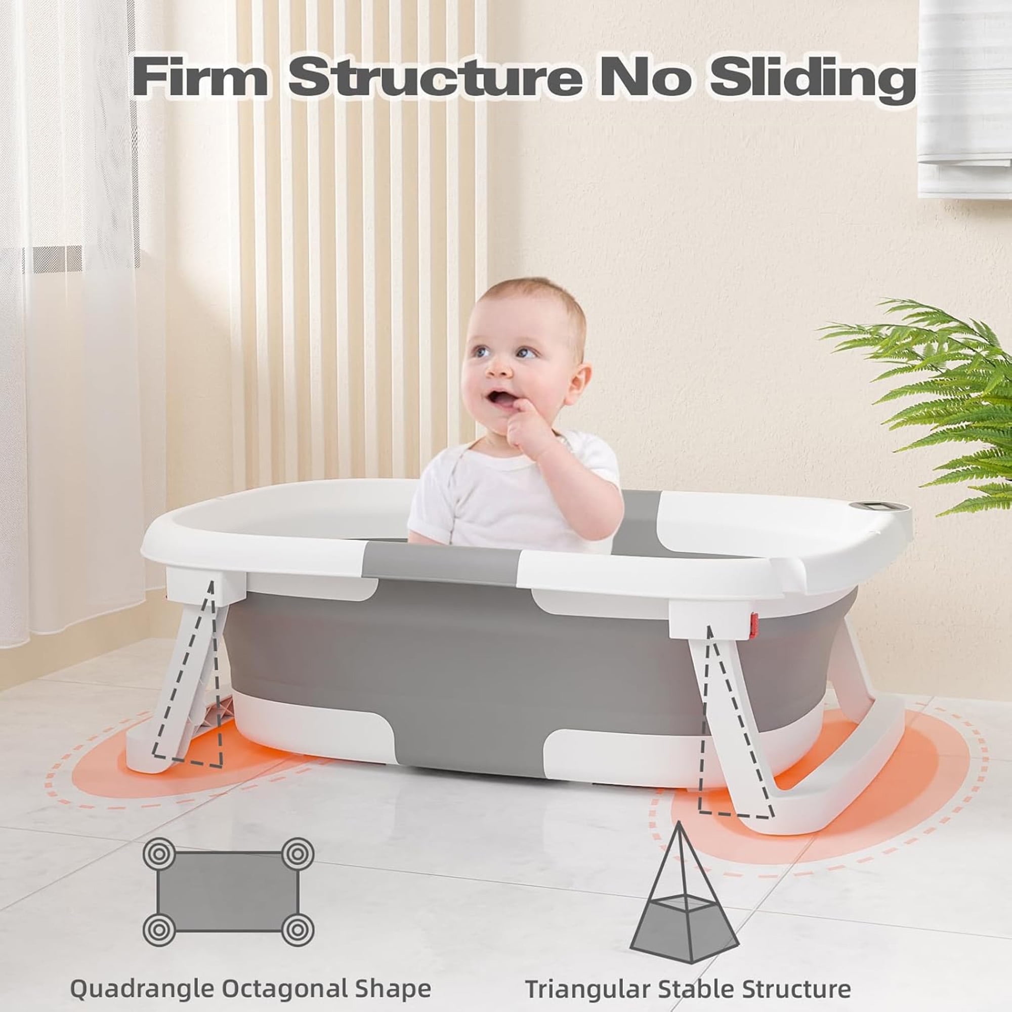 Morfone Collapsible Baby Bathtub for Newborn with Thermometer & Soft Cushion, Portable Travel Baby Tub for Infant to Toddler 0-36 Months, Gray