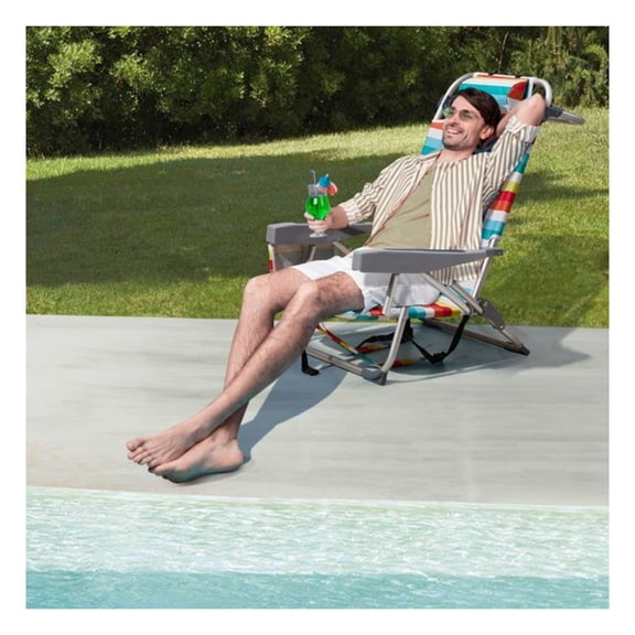 Folding Beach Chair, Rainbow Stripes, 220lbs Capacity