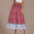 thumbnail image 2 of Womens Boho Maxi Skirt, 2025 Summer Floral Print Flowy Long Skirts Trendy Smocked High Waisted Tiered Pleated Skirts Cargo Skirt Wine S, 2 of 6